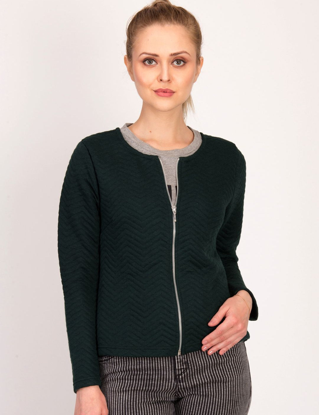 Kotty Women Green Self Design Open Front Jacket