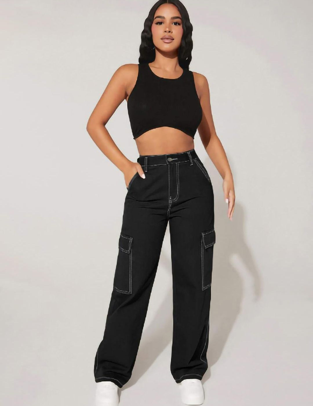 Kotty Women Black Jean Straight Fit High Rise Clean Look Stretchable Jeans