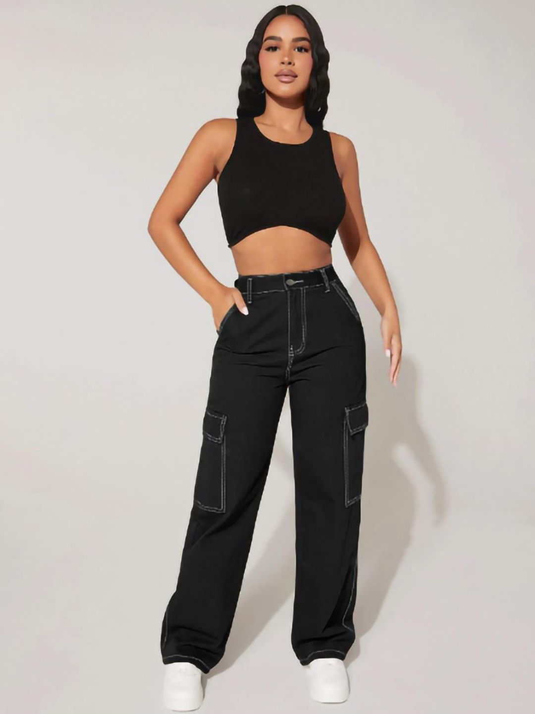 Kotty Women Black Jean Straight Fit High Rise Clean Look Stretchable Jeans