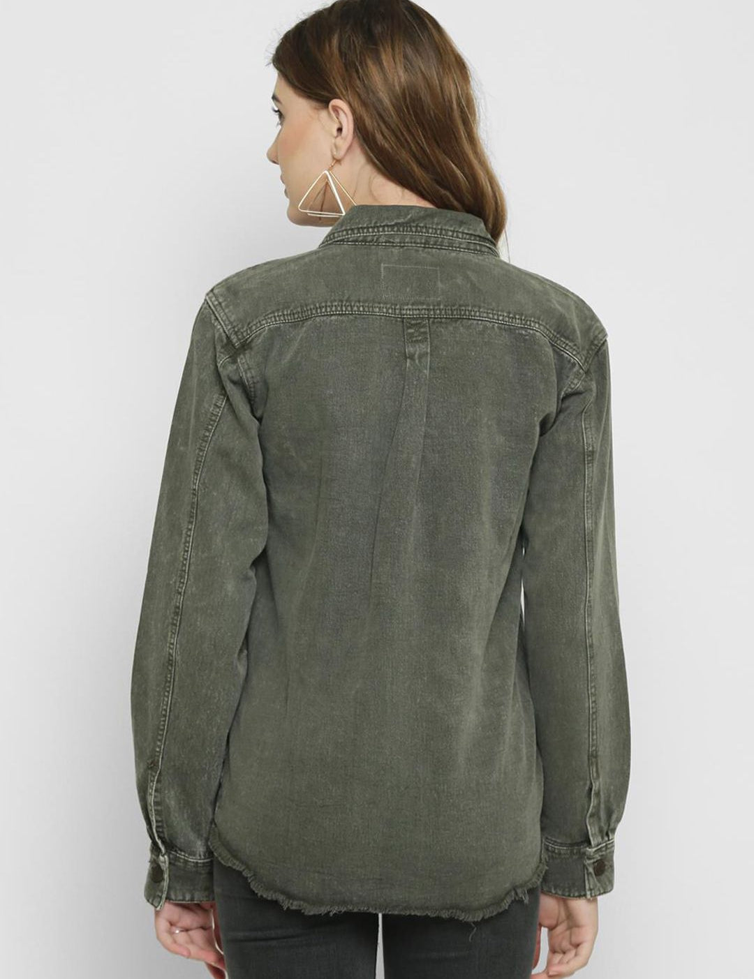 Kotty Women Olive Green Solid Denim Jacket