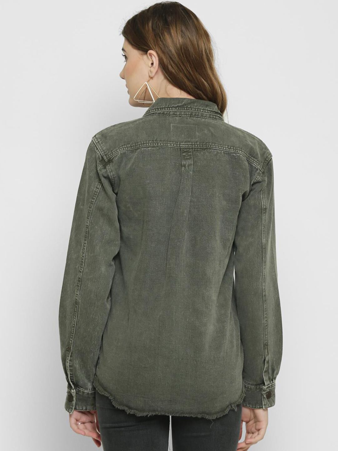 Kotty Women Olive Green Solid Denim Jacket