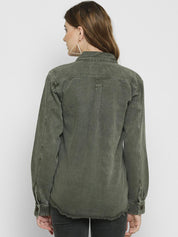 Kotty Women Olive Green Solid Denim Jacket