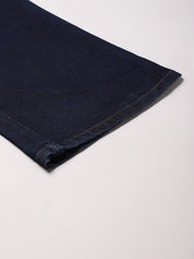 Kotty Women Navy Blue Solid Cotton High Rise Crop Flared Jeans