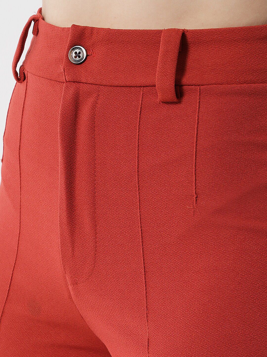 KOTTY BIZwear Women Orange Relaxed Straight Fit High-Rise Easy Wash Trousers