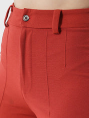 KOTTY BIZwear Women Orange Relaxed Straight Fit High-Rise Easy Wash Trousers