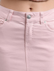 Kotty Women Powder Pink Solid Denim Pencil Mini Skirt