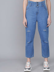 Kotty Women Blue Boyfriend Fit High-Rise Mildly Distressed Light Fade Jeans