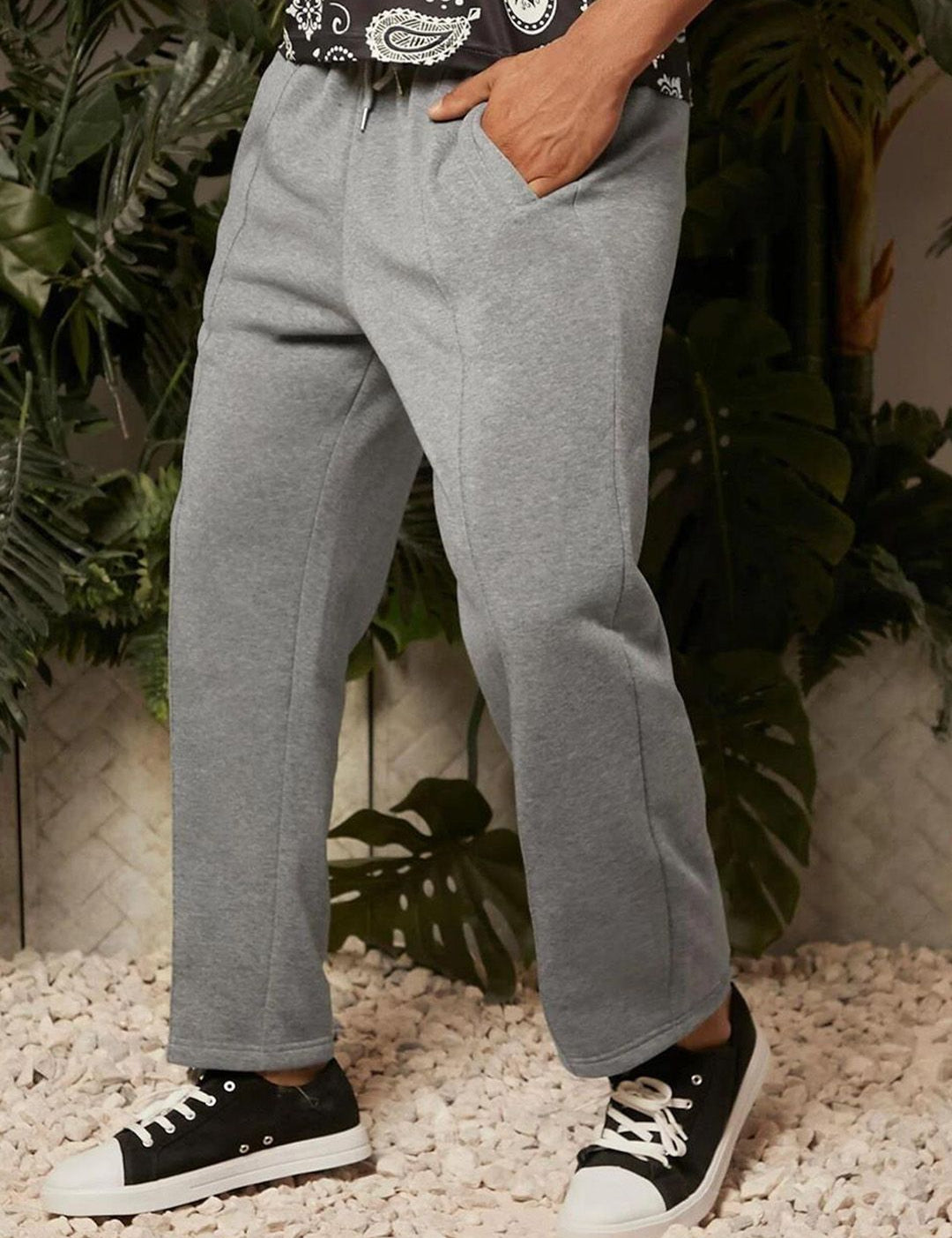 Kotty Men Grey Solid Mid-Rise Track Cotton Pants