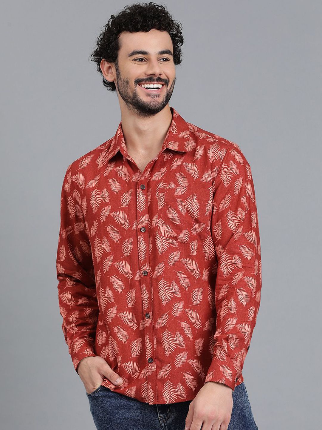 Kotty Men Spread Collar Tropical Printed Casual Shirt