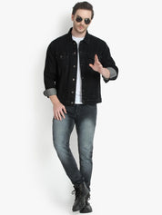 Kotty Men Black Printed Denim Jacket