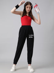 Kotty Women Black Typography Printed Relaxed Fit Joggers