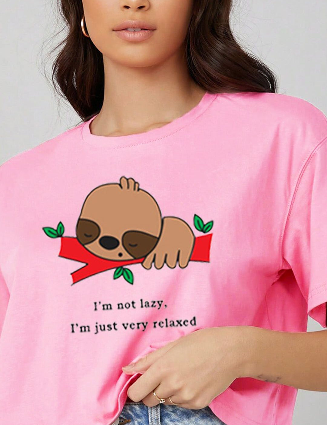 Kotty Graphic Printed Drop Shoulder Sleeves Oversized Crop T-shirt