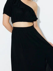 Kotty Black One Shoulder Top With Skirt