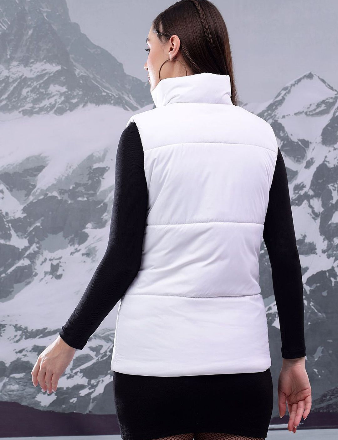 Kotty Women Mock Collar Solid Casual Puffer Insulator Jacket