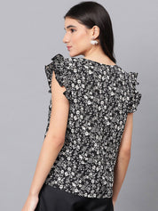 Kotty Floral Printed Flutter Sleeve Top