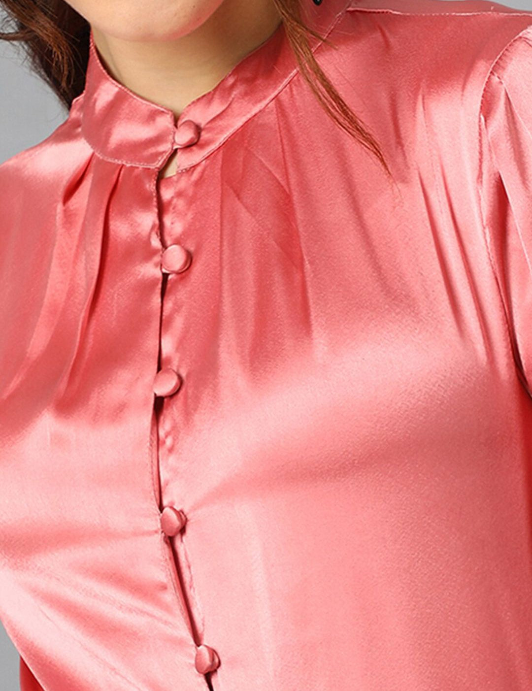 Kotty Mandarin Collar Satin Shirt Style Top