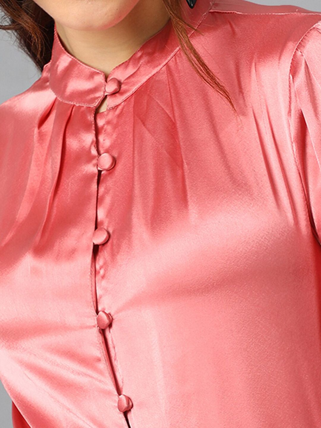 Kotty Mandarin Collar Satin Shirt Style Top