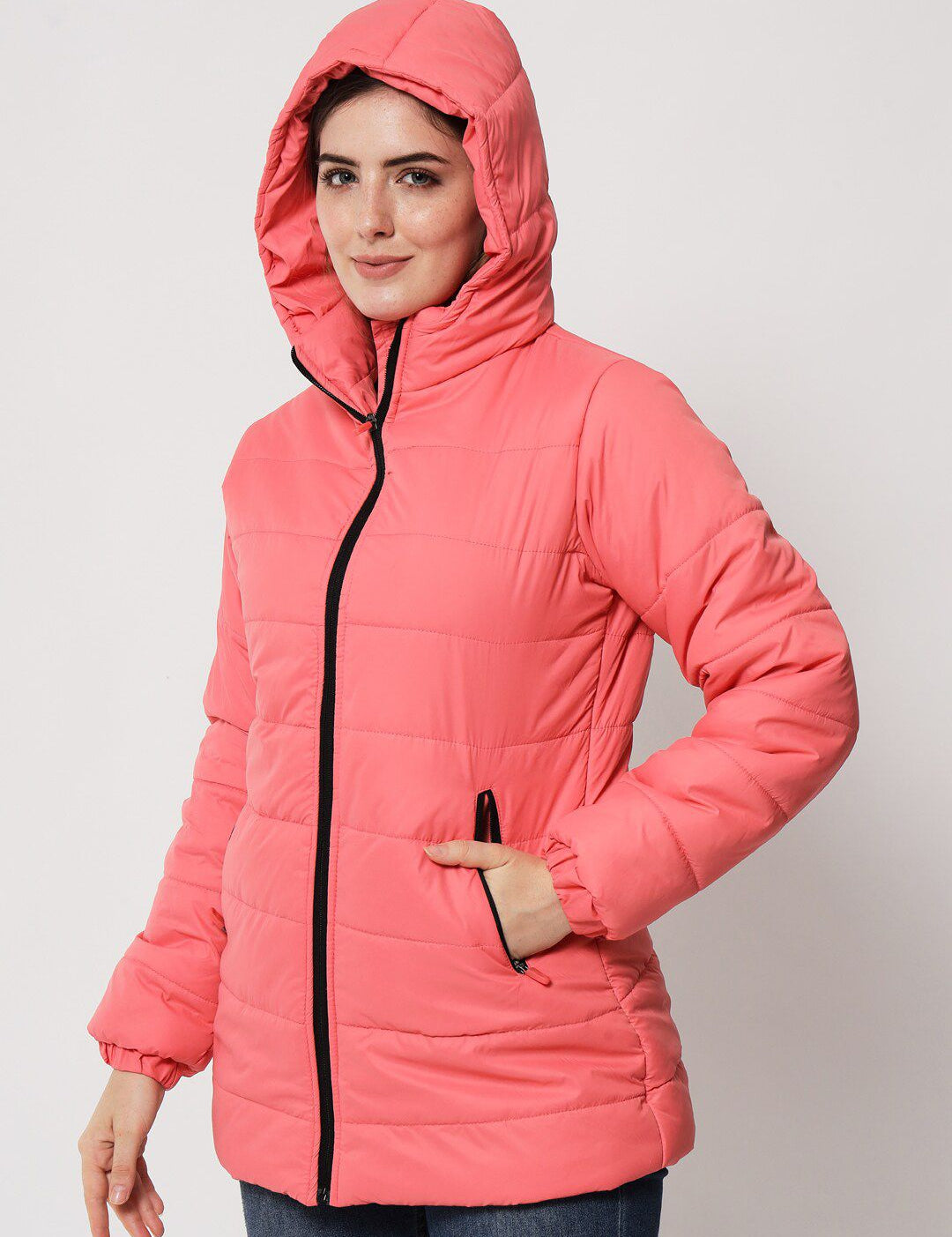 Kotty Women Pink Longline Hooded Puffer Jacket