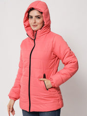 Kotty Women Pink Longline Hooded Puffer Jacket