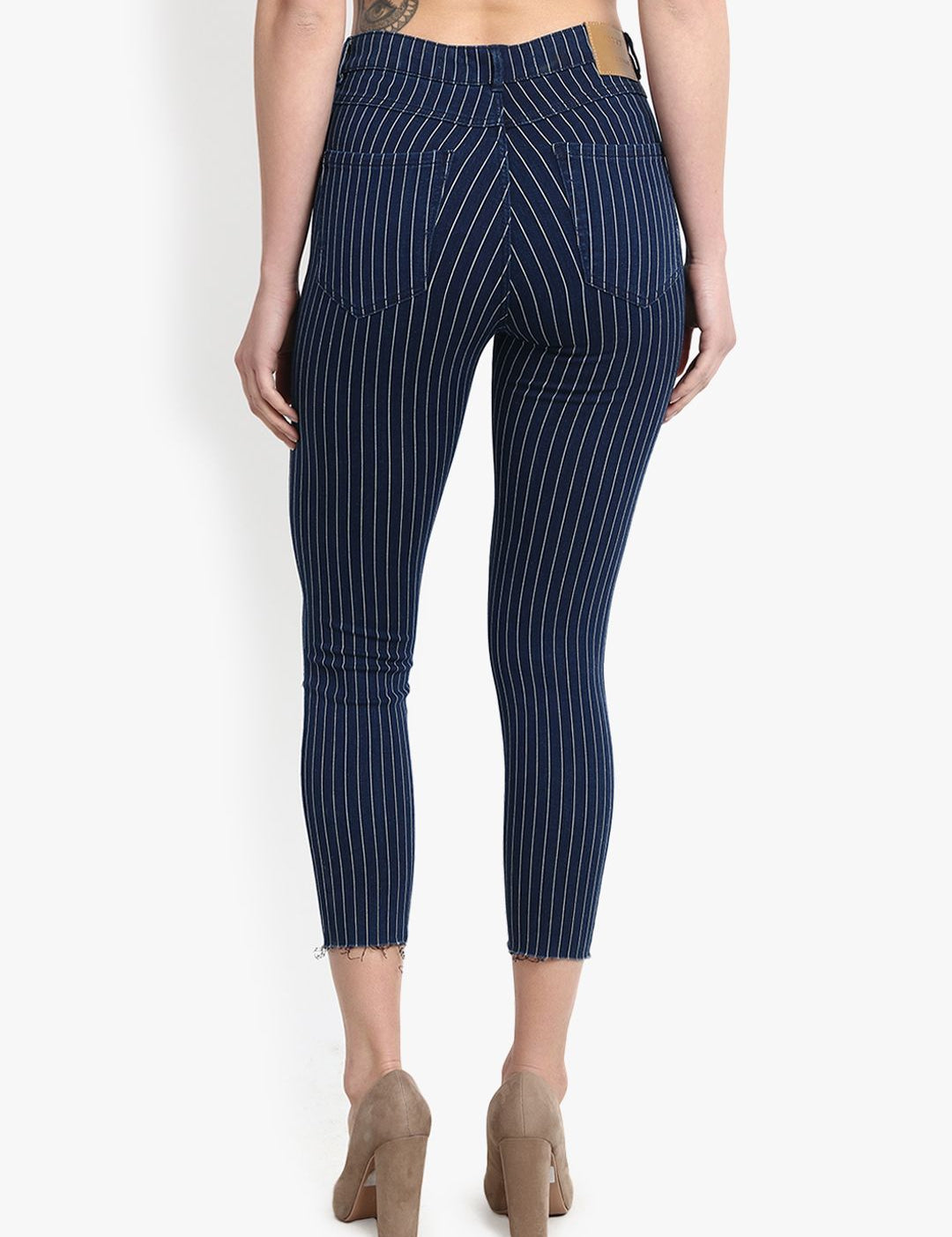 Kotty Women Blue & White Skinny Fit High-Rise Slash Knee Jeans