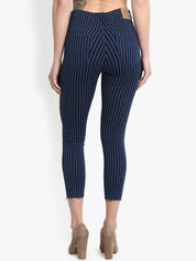 Kotty Women Blue & White Skinny Fit High-Rise Slash Knee Jeans