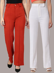 Kotty Women Pack Of 2 Relaxed Straight Leg Fit High-Rise Easy Wash Trousers