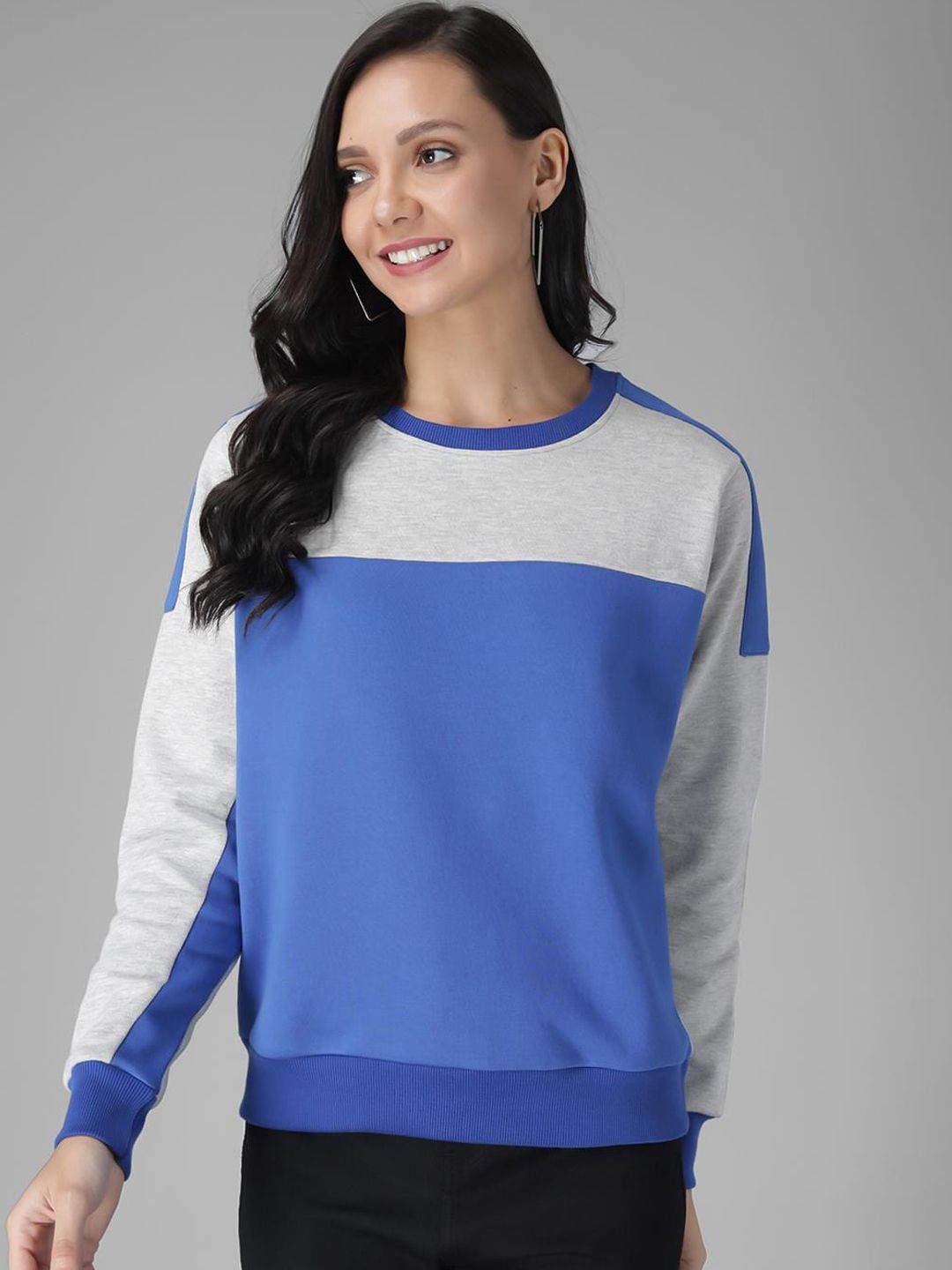 Kotty Women White & Blue Colourblocked Sweatshirt