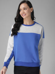 Kotty Women White & Blue Colourblocked Sweatshirt