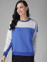 Kotty Women White & Blue Colourblocked Sweatshirt
