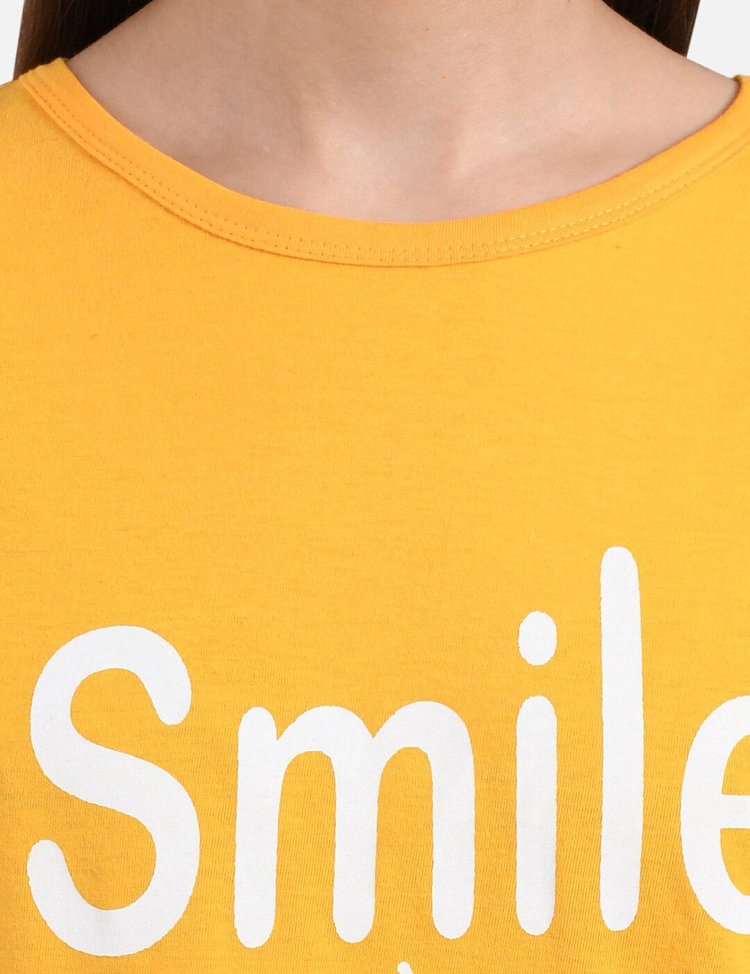 Kotty Women Yellow Printed Round Neck T-shirt