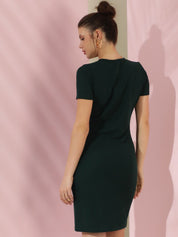 Stylecast X KOTTY Basics Bottle Green Front Bow Bodycon Dress
