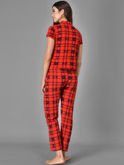Kotty Women Red & Black Checked Night Suit