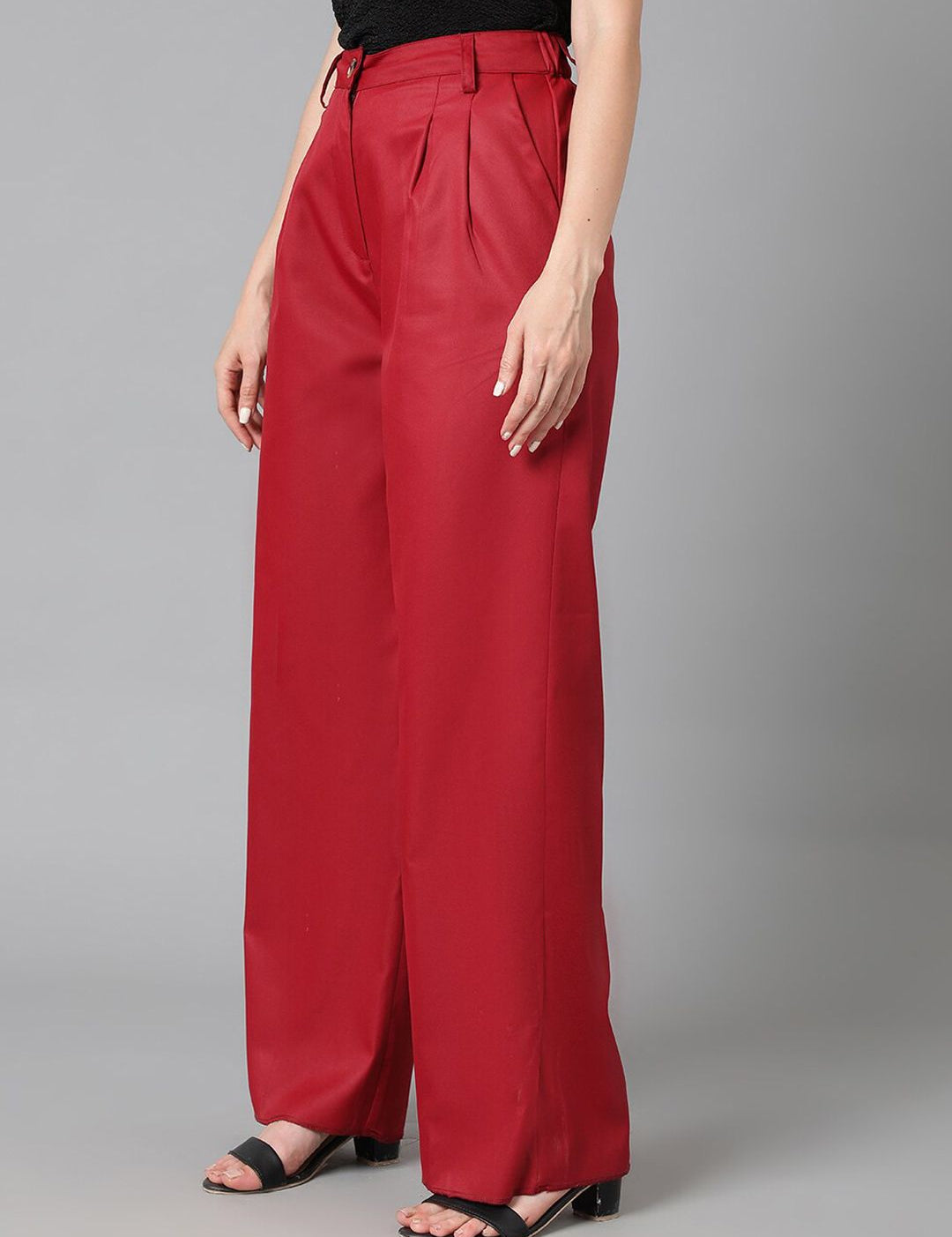 KOTTY BIZwear Women Maroon Relaxed Straight Leg Straight Fit High-Rise Easy Wash Pleated Trousers