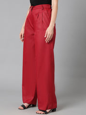 KOTTY BIZwear Women Maroon Relaxed Straight Leg Straight Fit High-Rise Easy Wash Pleated Trousers