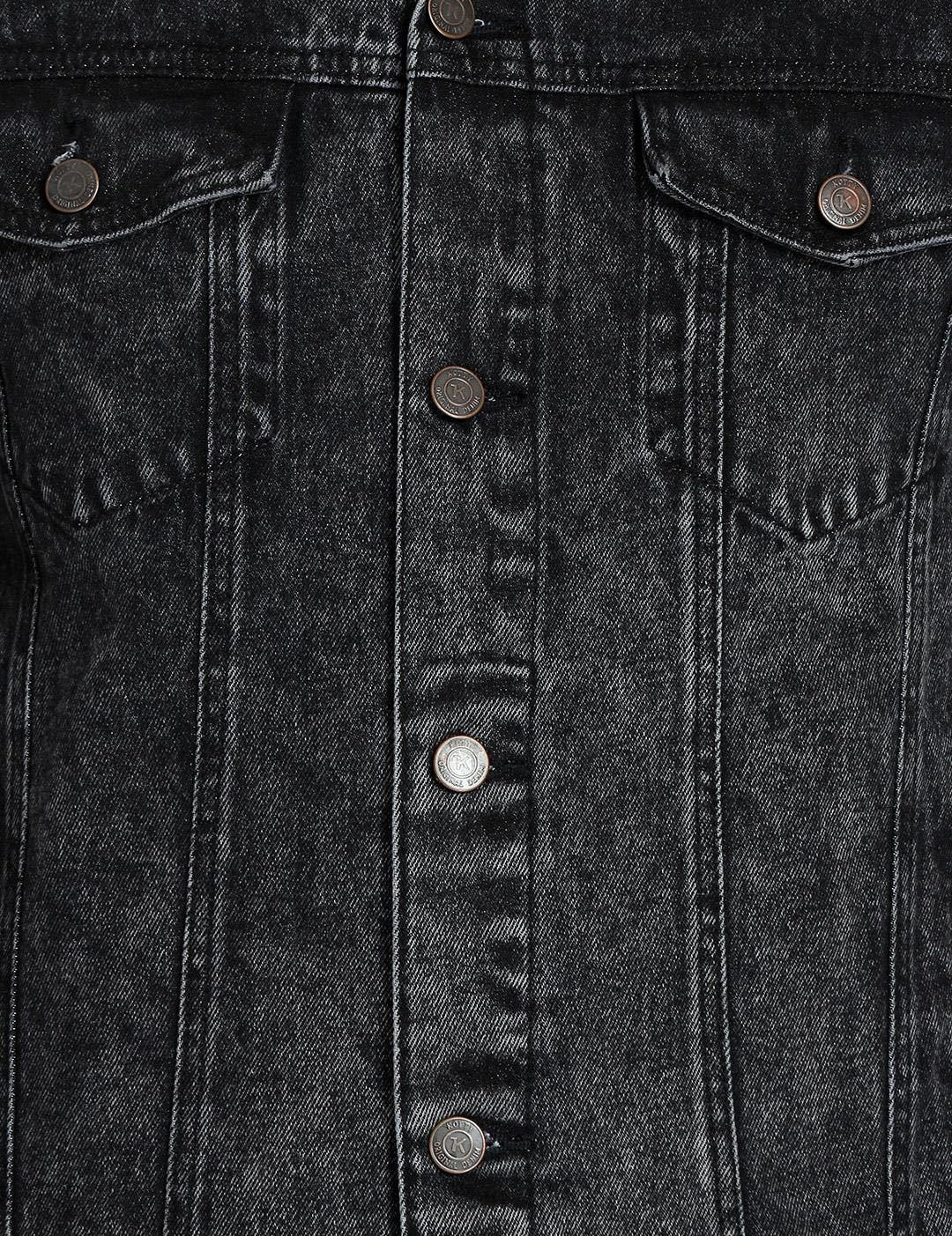 Kotty Men Black Solid Denim Jacket