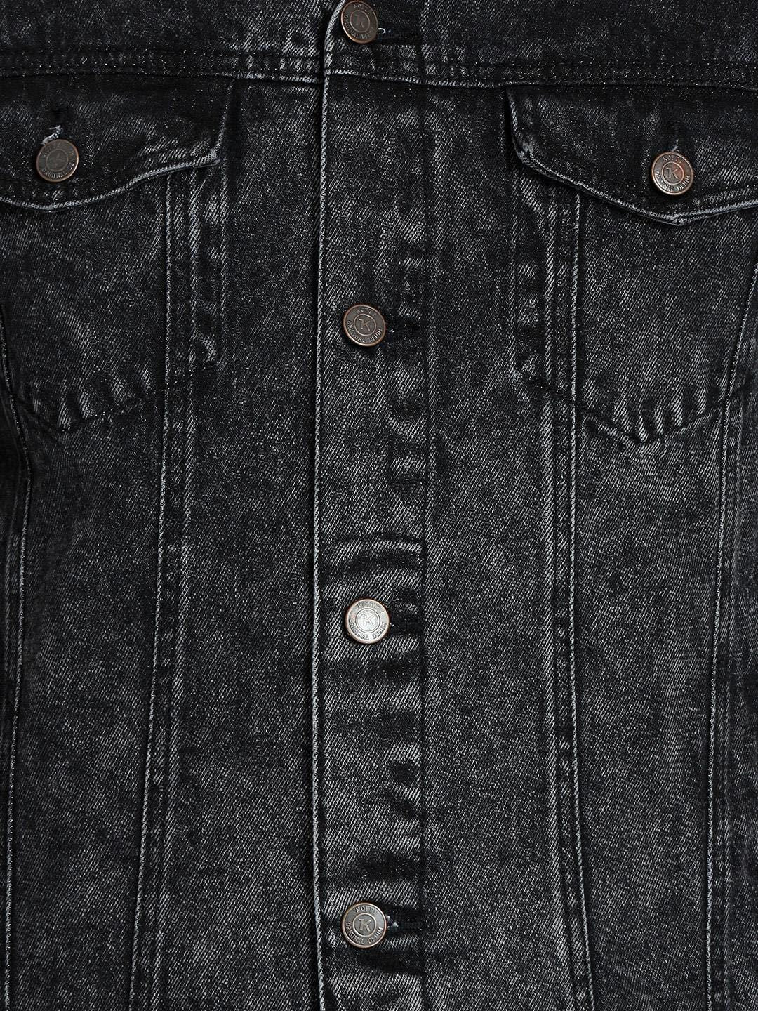 Kotty Men Black Solid Denim Jacket