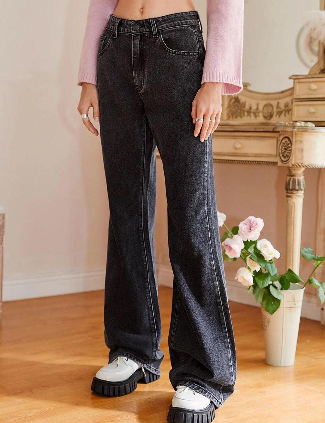 Kotty Women Black Jean Mid Rise Bootcut Stretchable Jeans