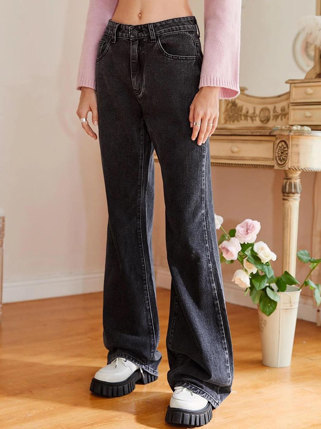 Kotty Women Black Jean Mid Rise Bootcut Stretchable Jeans