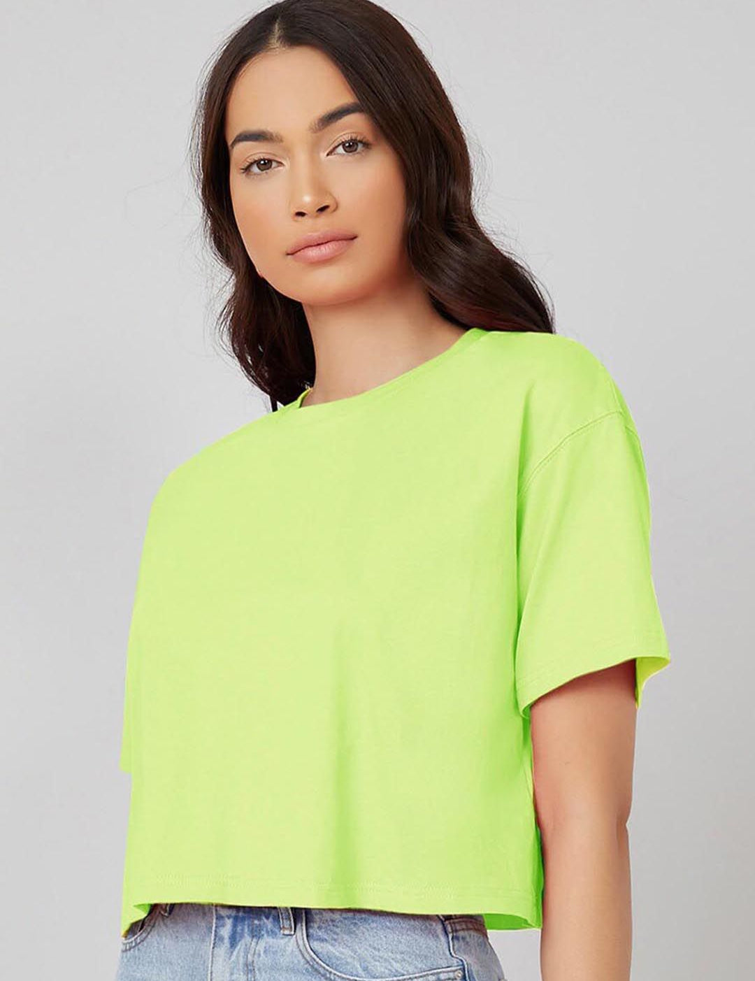 Kotty Round Neck Drop-Shoulder Sleeves Oversized Crop T-shirt