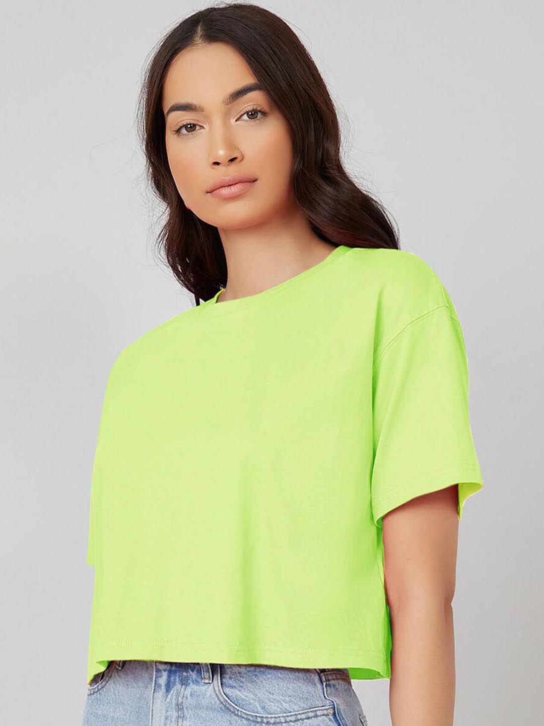 Kotty Round Neck Drop-Shoulder Sleeves Oversized Crop T-shirt