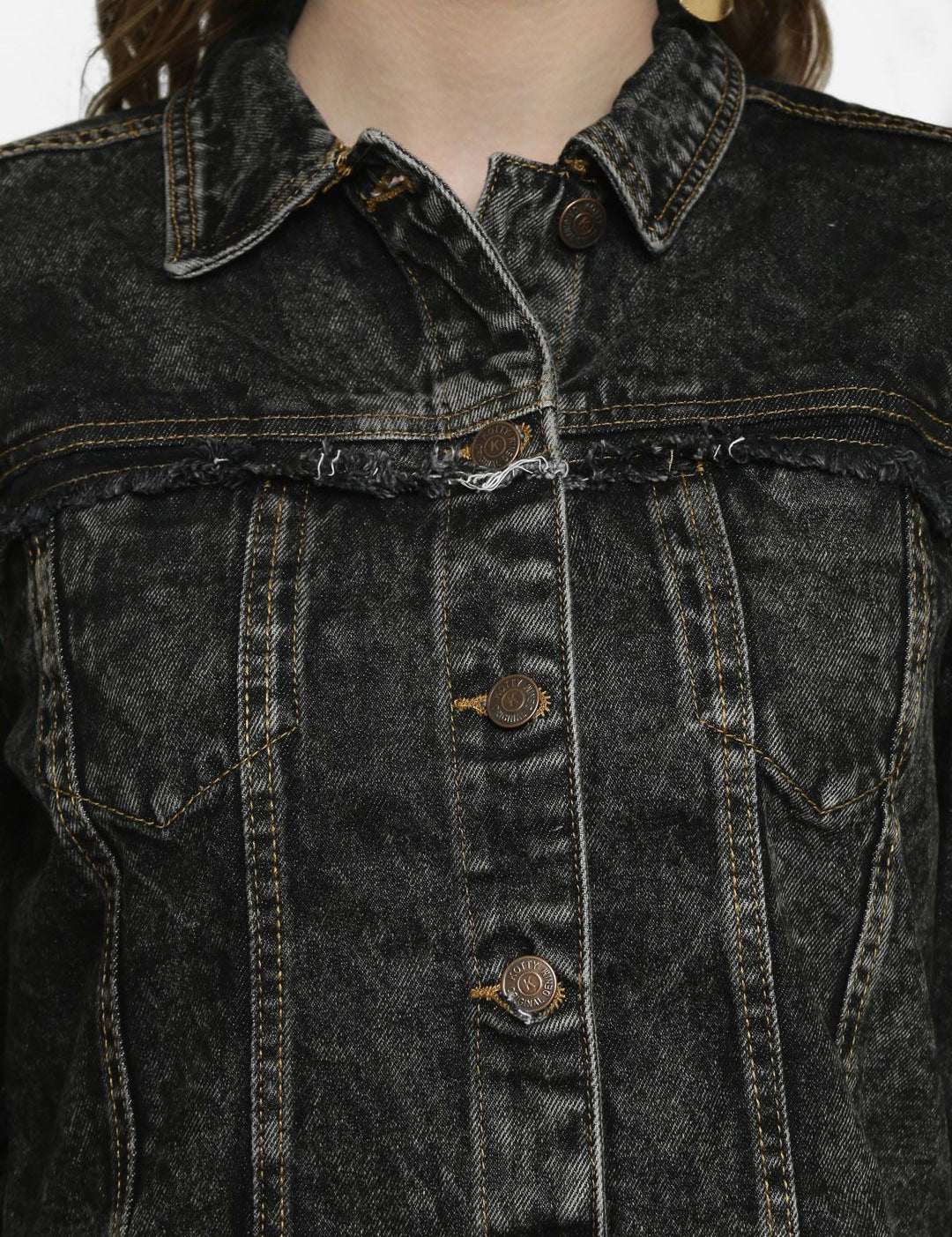 Kotty Women Black Solid Denim Jacket