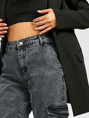 Kotty Women Grey Jean Straight Fit High Rise Stretchable Cargo Jeans