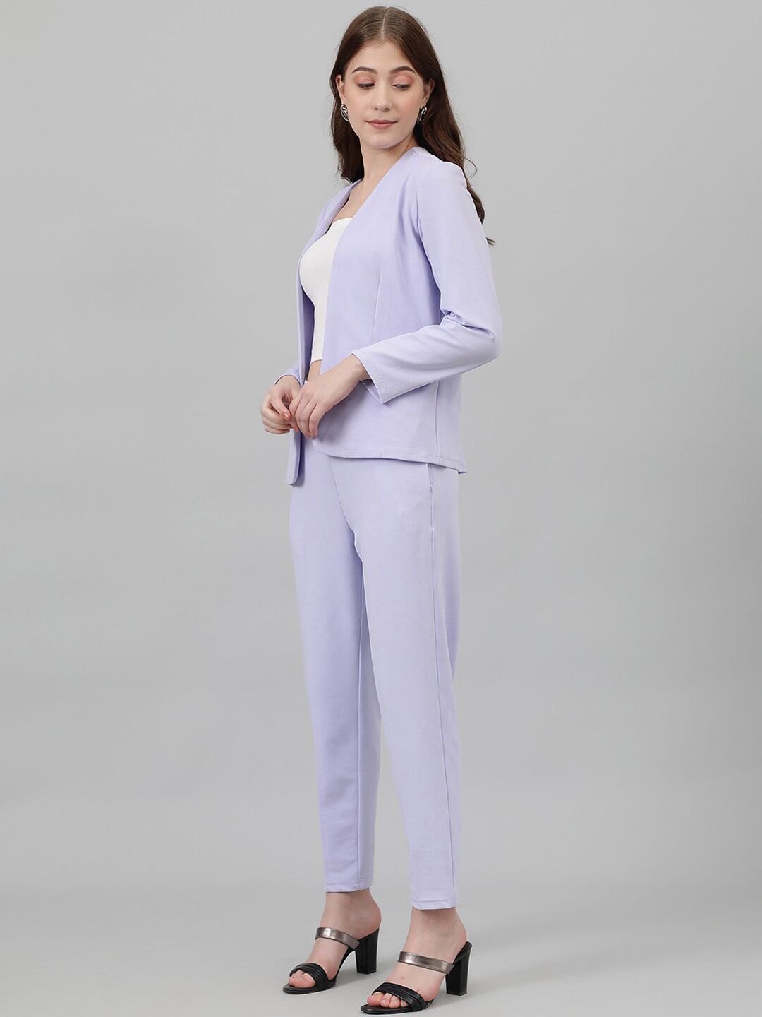 Kotty Purple Collarless Long Sleeves Blazer With Trousers