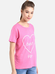 Kotty Women Pink & White Printed Round Neck T-shirt