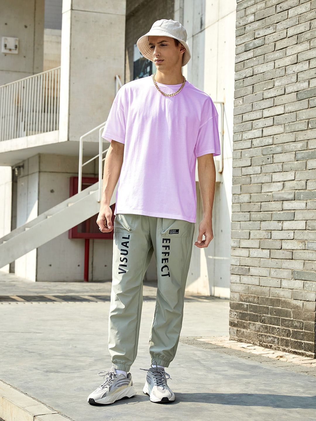 Kotty Purple Drop-Shoulder Sleeves Oversized Cotton Casual T-Shirt