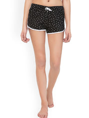 Kotty Women Black Polka Dots Printed Lounge Shorts