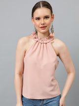 Kotty Pink Halter Neck Crepe Top