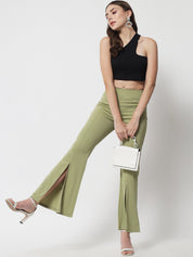 Kotty Women Green Solid Relaxed Fit Bootcut Trousers