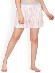 Kotty Women Cream-Coloured & Pink Printed Lounge Shorts KTTSLEEPSHORTS220