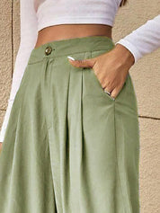 Kotty Green Women Relaxed Straight Leg High-Rise Easy Wash Pleated Parallel Trousers